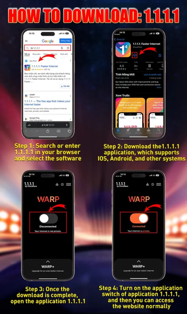 Download the trusted 1.1.1.1 app from the App Store or Google Play for safe access